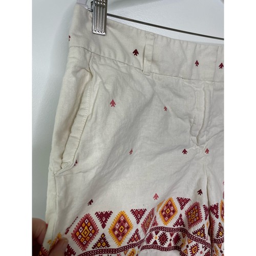 Ann Taylor Loft Shorts Riviera Linen Cotton Bohemian Aztec Womens Red White Sz 8 - Picture 5 of 17