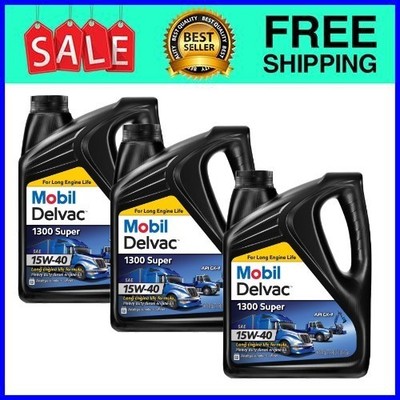 (3 pack) Mobil Delvac 1300 Premium Synthetic Blend Super Heavy Duty Oil 15W-40