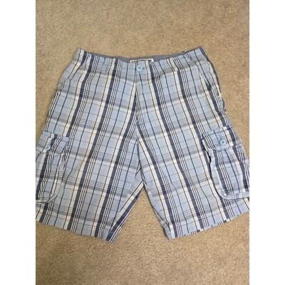 Ecko Unltd Mens Blue White Plaid Cargo Shorts Size 34 Relaxed Summer Casual