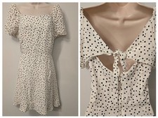 LOFT Linen Blend Polka Dot Dress 14 Cut Out Tie Back Lagenlook Euro Summer Coast