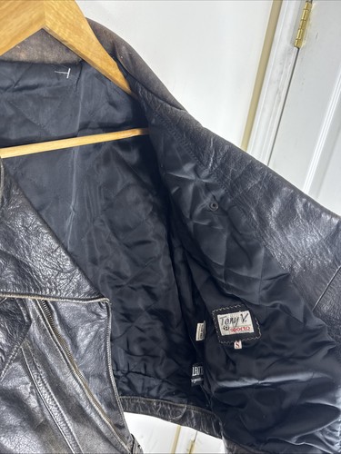 Giacca Moto Pelle Vintage Tony V Sporto Uomo Piccola Nero Bronzo - Foto 8 di 11