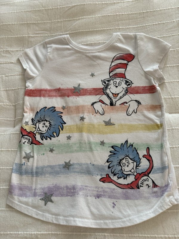 Girls Size 7 JUMPING BEANS 'CAT IN THE HAT' Print T-Shirt White Multicolor