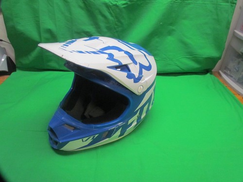 Fox Racing V1 Motocross MX ATV Helmet Youth Size S YS Blue and White Good Shape