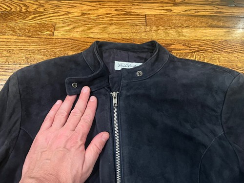 Brooks Brothers Jacke Herren S blau weiches Wildleder Leder Full Zip Cafe Racer Druckknopf - Bild 3 von 10