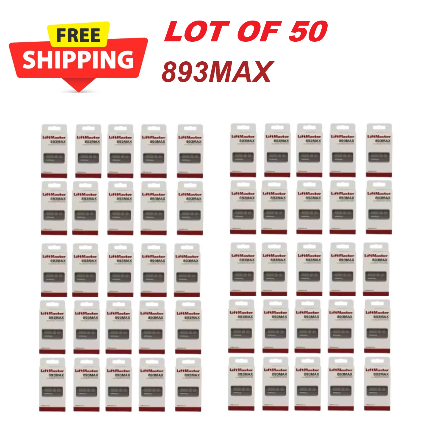 50 Pack 893MAX LiftMaster OEM 3 Button Remote Control Garage Door Opener