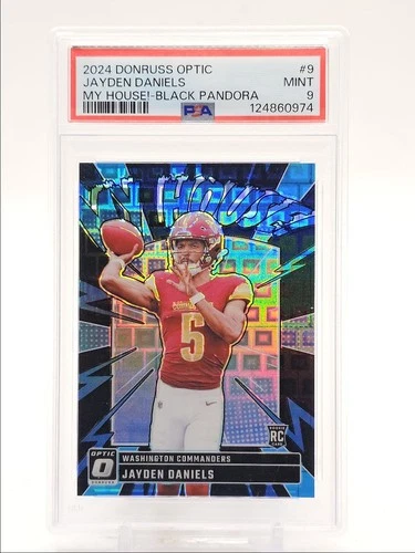 JAYDEN DANIELS 2024 OPTIC MY HOUSE! ROOKIE BLACK PANDORA RC /25 PSA 9 Q1739