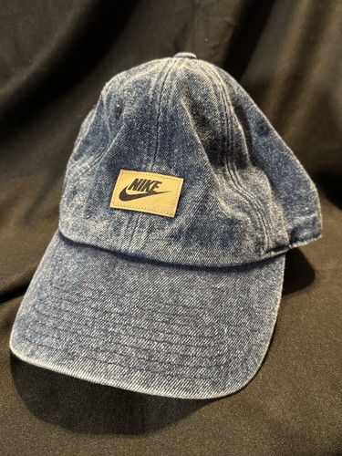 Nike Heritage86 Denim Strapback Mütze blau Kunstleder Logo Patch verstellbar