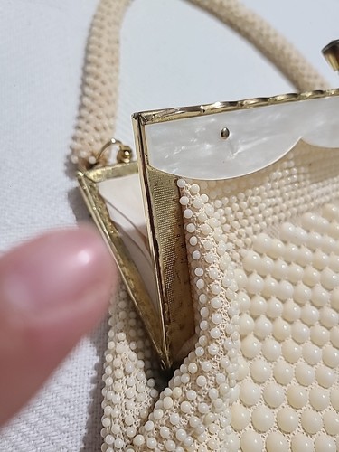 Vintage Perlen Handtasche Geldbeutel cremefarben - Bild 11 von 12