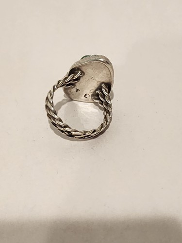 Native American Signed (TL) Green Turquoise Sterling Silver Ring Size 9.5 - Picture 5 of 8