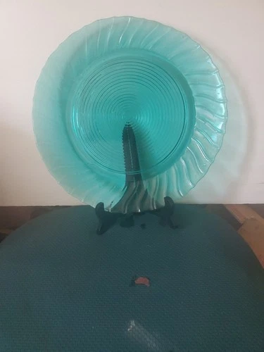Jeanette Glass Ultramarine Platter Swirl Depression Glass Teal 13” Vintage