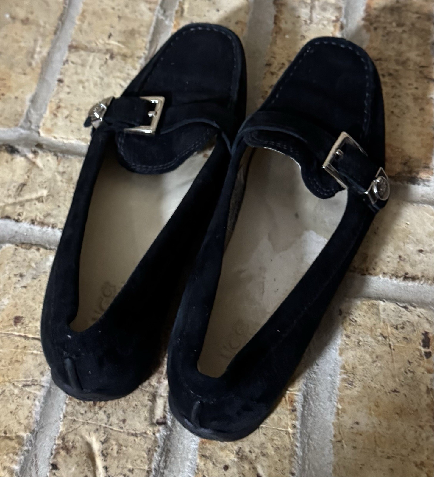 UGG Black Suede Buckle Loafer Slip-On Flats Square Toe Comfort Women's 7