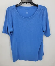 J Jill Pima Slub Elbow Sleeve Top Womens Large Blue Pima Cotton Stretchy Tee