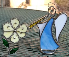 Holiday Christmas Stain glass Angel With Flower