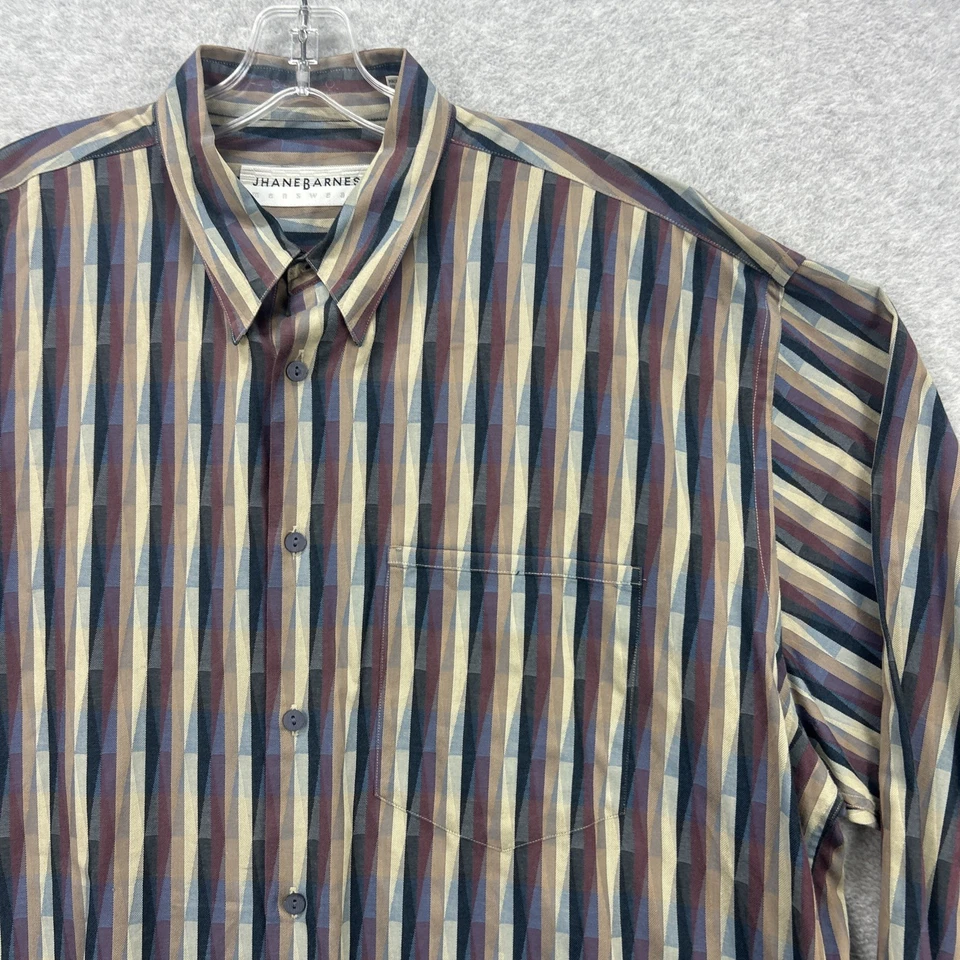 Camisa Jhane Barnes Para Hombre XL Multicolor Geométrica Rayas Abstracta Manga Larga Y2K Foto 2 de 4