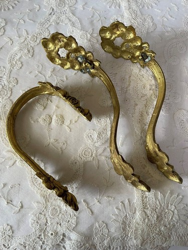 Antique French Gilded Bronze 5pc Set Curtain Tie Backs Finials 19thC Brass - Picture 5 of 9