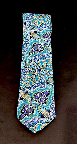 Liberty Of London Floral Mens Tie Cotton 80s 90s Vintage Blue Paisley Leaf Fine - Picture 4 of 5