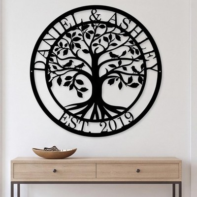 Personalized Tree of Life Metal Wall Art Family Name Sign Anniversary Gift Decor