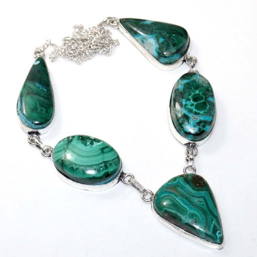 Chrysocolla Malachite 925 Silver Plated Handmade Necklace 18" Best Gifts GW