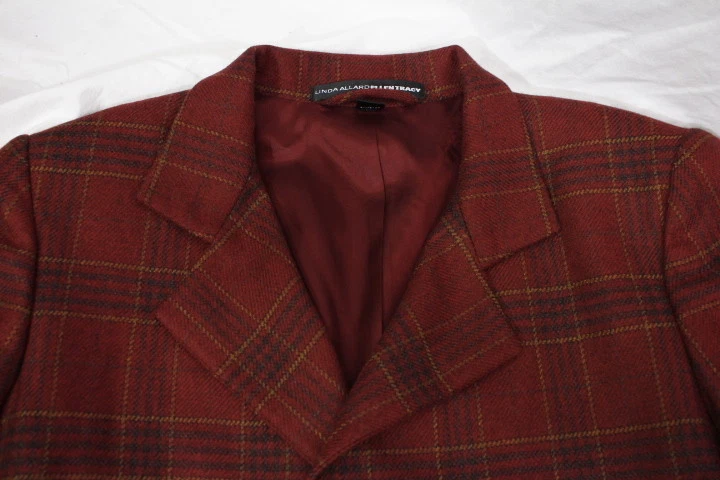 Blazer/pantalón traje para mujer Linda Allard ELLEN TRACY rojo y gris a cuadros lana 8/10-B126 Foto 4 de 4