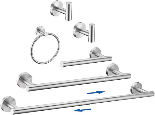 6-teiliges Handtuchhalter-Set Badzubehör Badausstattung - 304 gebürstetes Nickel - Bild 9 von 9