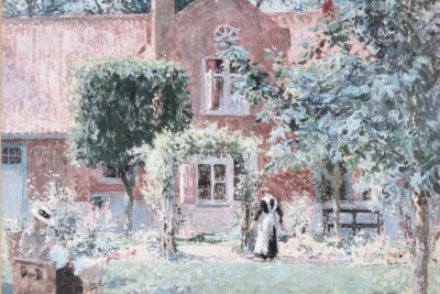 Summer Garden Art 36x31  Framed Print of Original Oil Painting For Home Decor