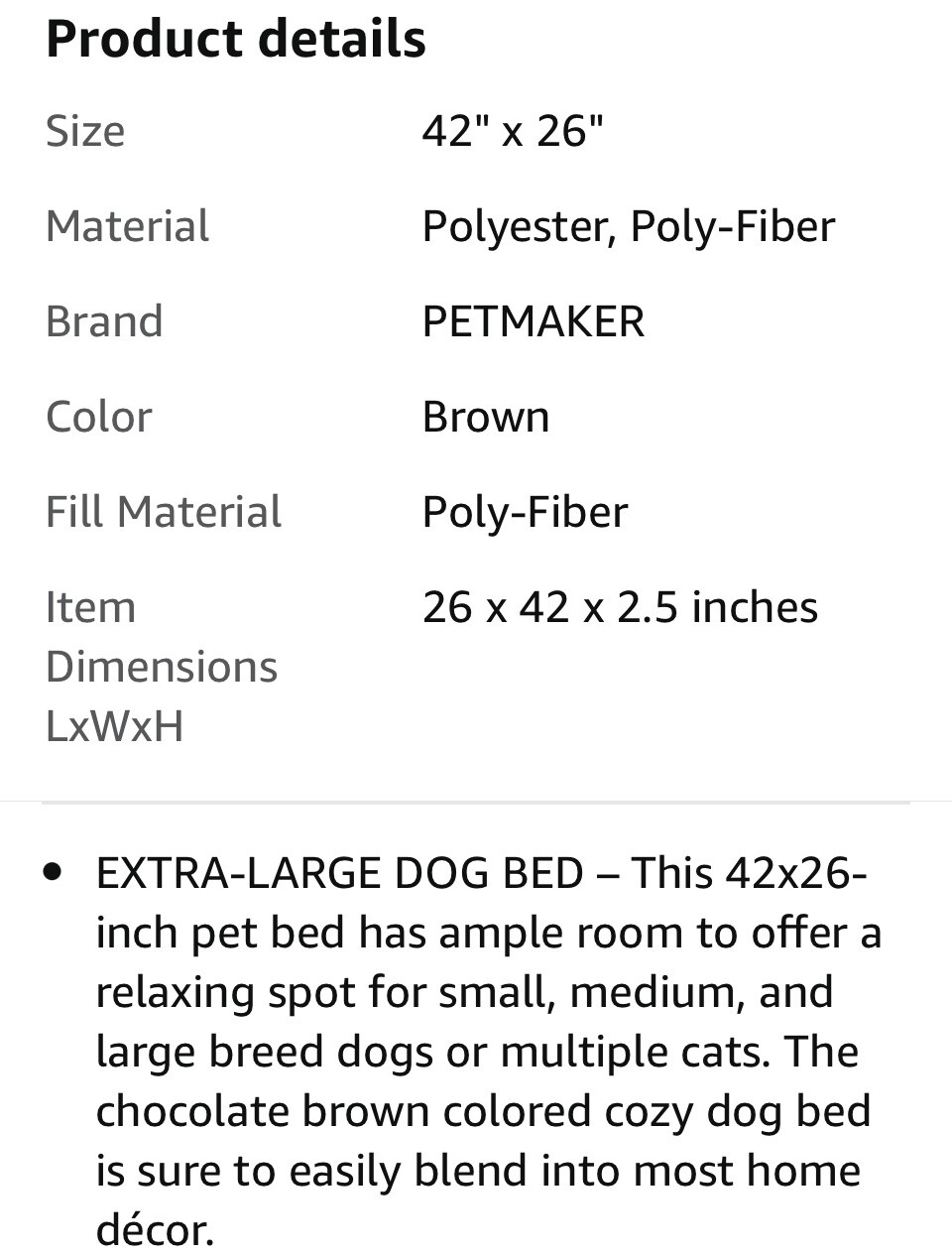 Petmaker Faux Fur Dog Pillow/Crate Pad Sleep Surface 42”x26” washable