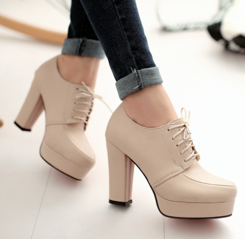 Womens Lace Up Platform Chunky Heel Round Toe Shoes Party Ankle Boots Plus Size - Picture 1 of 11