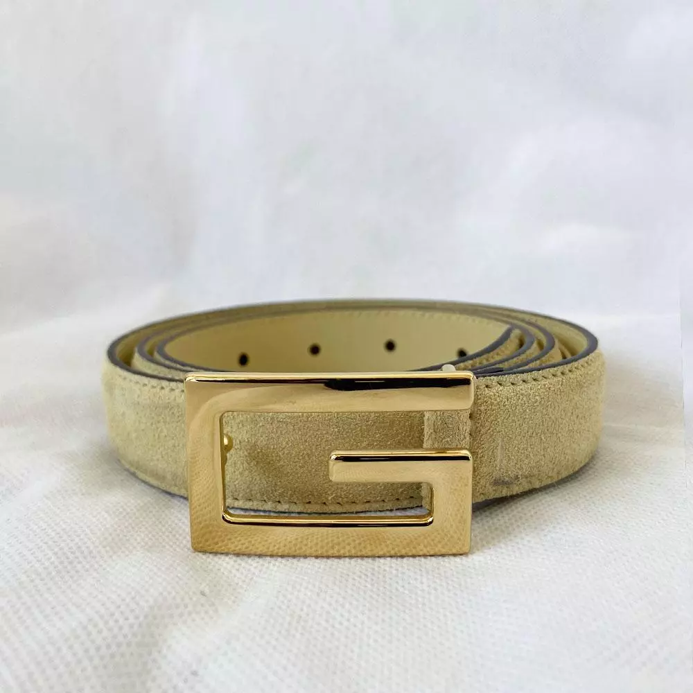 Ceinture Gucci beige daim et cuir boucle G