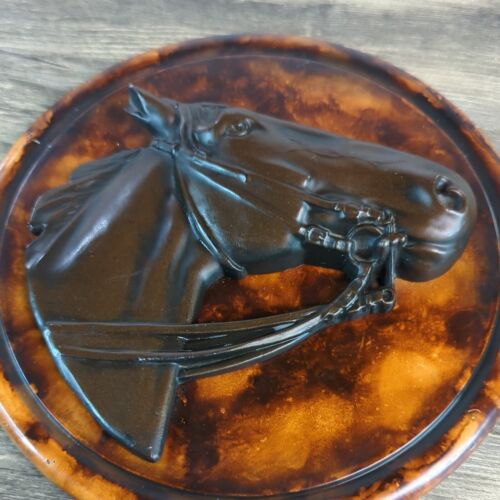 VTG Plaque Equestrian Horse Head Bronze Resin Hand-Cast Hand-Painted Western - Picture 5 of 14
