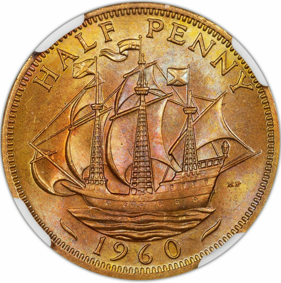 :1960 GREAT BRITAIN HALF PENNY NGC MS-66-RB RED-BROWN LOW POP R-7 HIGHEST GRADES - Image 4 of 4