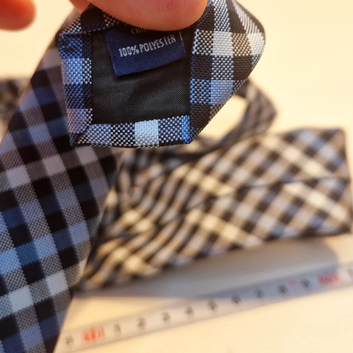 The Tie Lab Checkered Blue Polyester Necktie Business Formal Tie - Picture 6 of 6