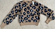 NWT Express Leopard Print Fuzzy Pullover Sweater Brown Size XS