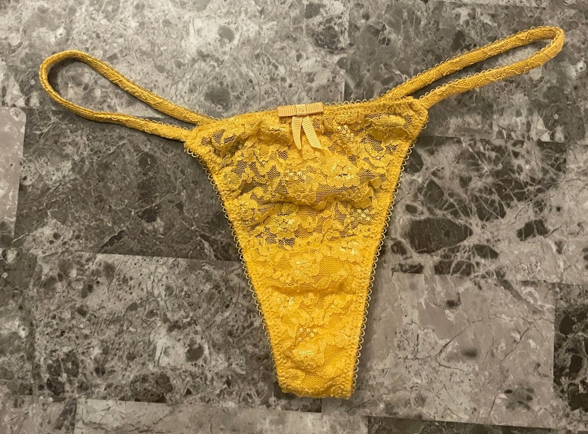 [SALTY FLOWER]★RIBBON PANTIES VICTORIA'S SECRET XS MARIGOLD YELLOW FLORAL LACE BOW VINTAGE
