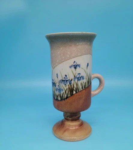 Vintage Otagiri Irish Coffee mcm Mug Cup Pedestal Japan floral Blue Beige White 