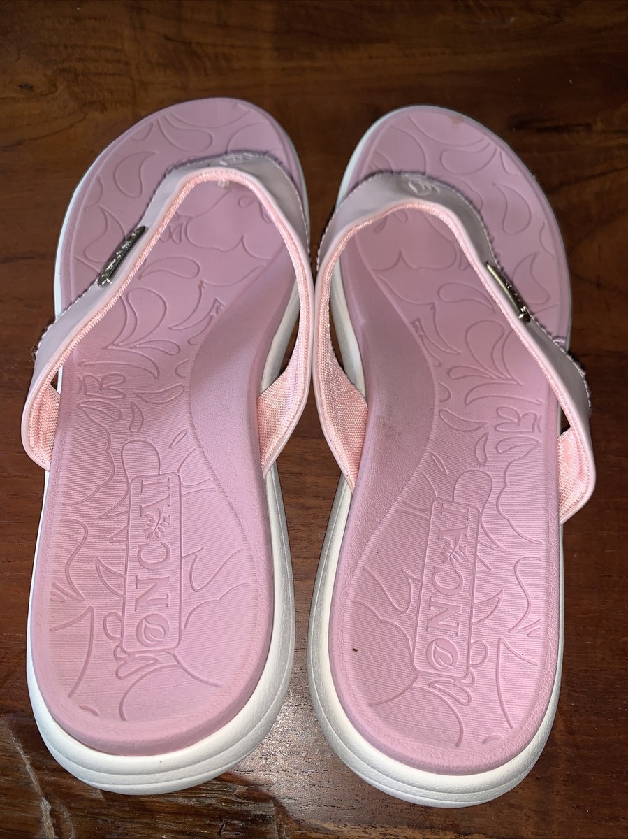 ONCAI Women's Pink White Thong Flip Flip Sandals SZ 41 US