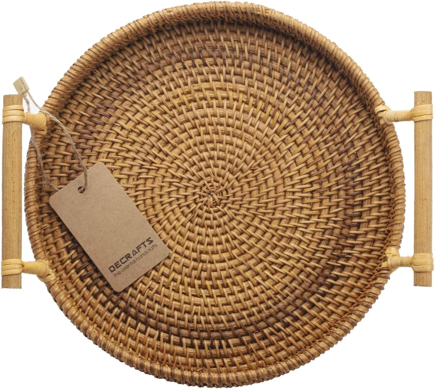 round Rattan Tray Woven Bread Basket with Handles Small Cracker Tray for Serving