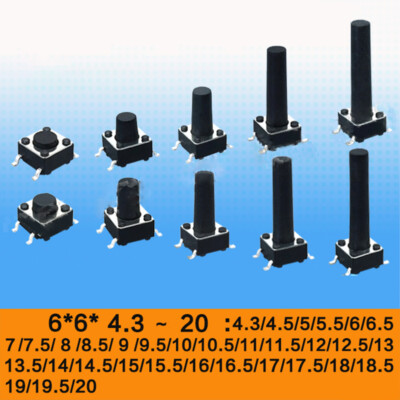 PCB SMD SMT Momentary Tactile Tact Push Button Switch SPST Micro 6x6x4.3 - 20mm