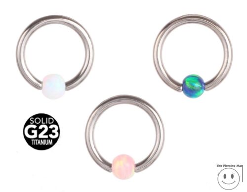 Opal Captive Bead Ball CBR Ring Hoop Body Piercing Gemstone Titanium Jewellery