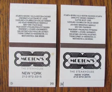 MORTON'S STEAKHOUSE RESTAURANT MATCHBOX COVERS: NEW YORK CITY MATCHCOVERS -B18