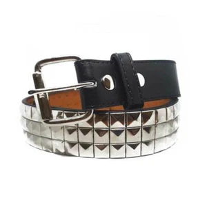 Bullet 69 Silver Metal Pyramid Studded Unisex Faux Leather Belt • Local Stock...