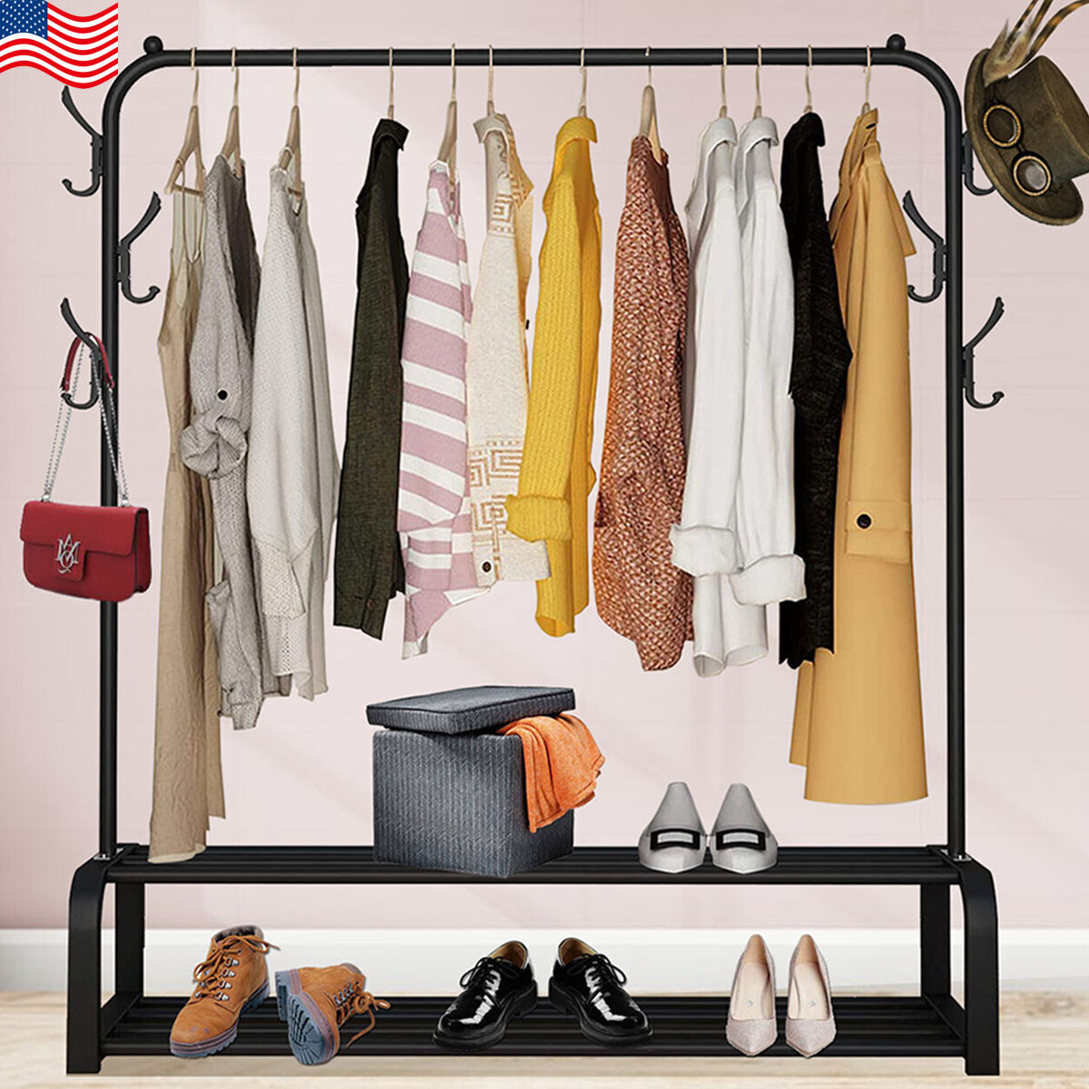 Heavy Duty Closet Organizer Metal Garment Rack Clothes Hanger Storage Shoes NEW