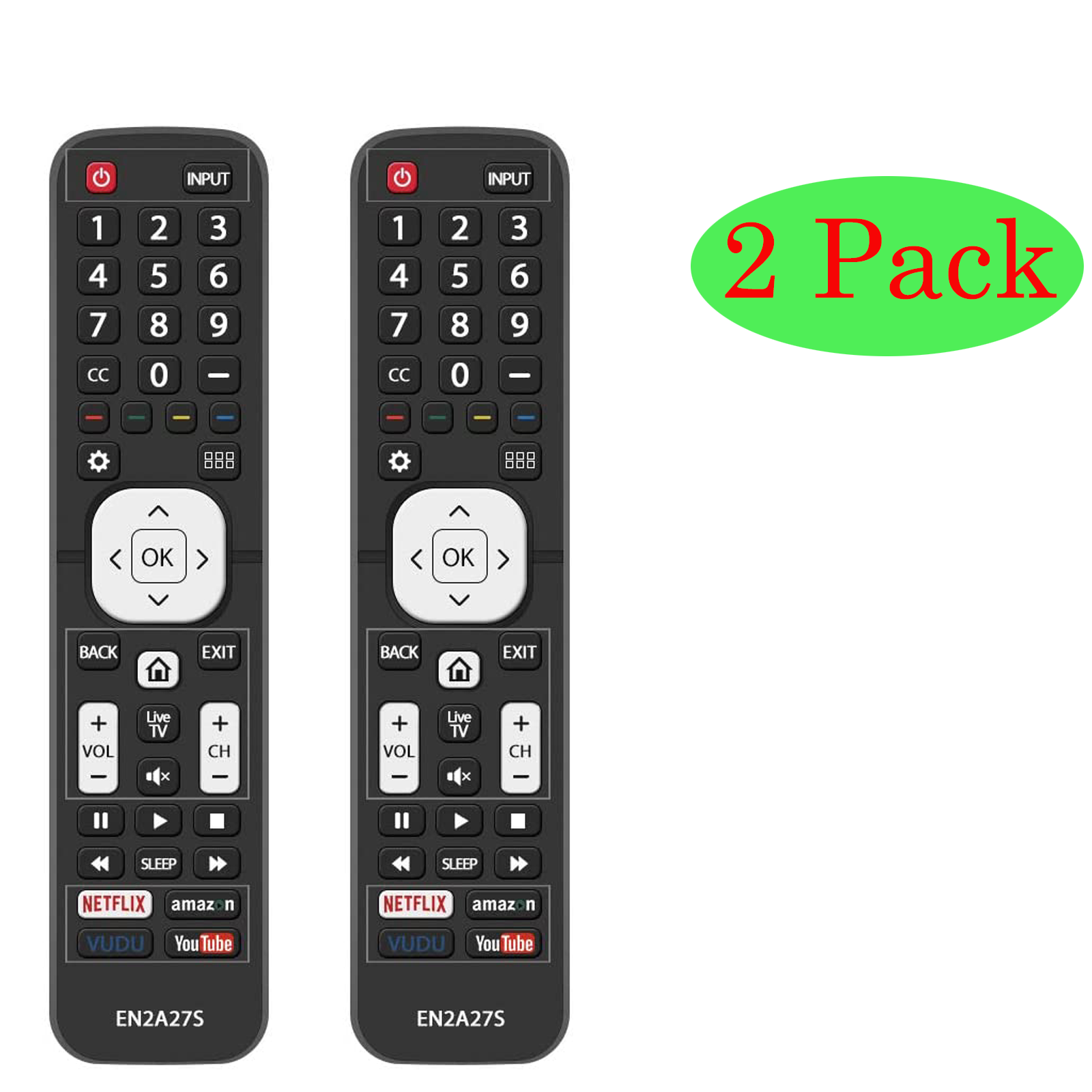 2 Pack Remote EN2A27S for Sharp Smart TV LC50N7000U LC55N620CU LC