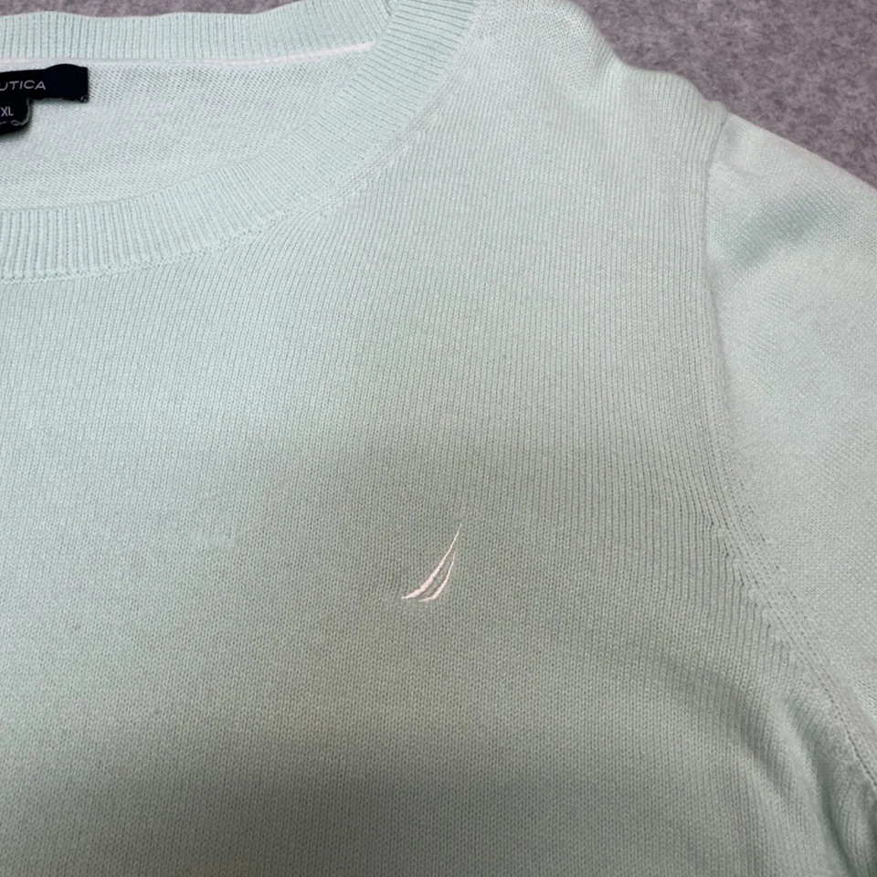 Suéter feminino Nautica XL gola redonda verde claro algodão mistura modal leve - Imagem 2 de 4