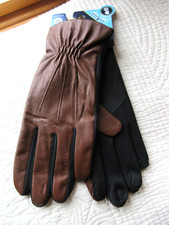 ISOTONER SMARTOUCH GLOVES L/XL CARAMEL BLACK PALM ABOVE WRIST FAUX LEATHER POLY