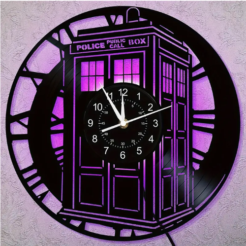 Doctor Who TARDIS LED Wall Clock – Police Box Vinyl Record Design, Remote - Picture 2 of 5