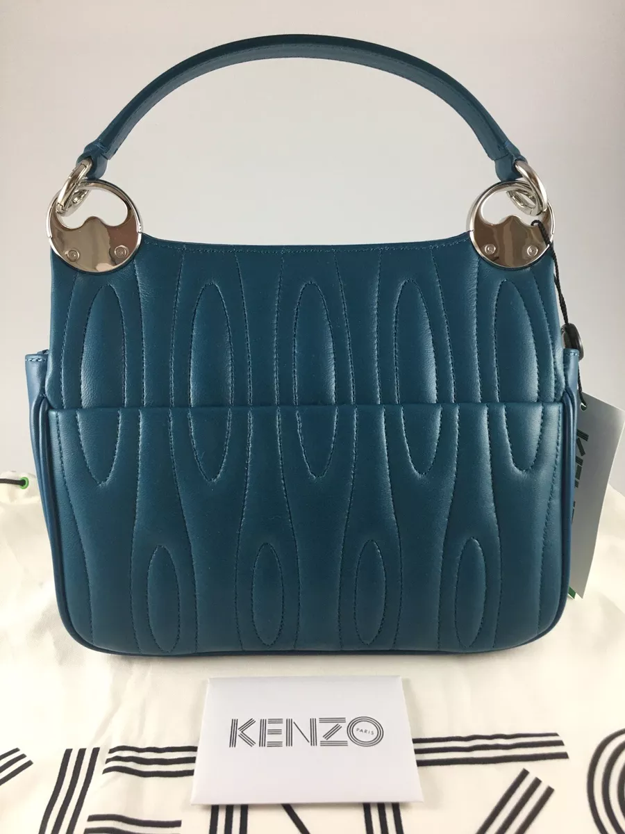 KENZO PARIS TEAL BLUE QUILTED LEATHER SIGNATURE EYE TALI CROSSBODY