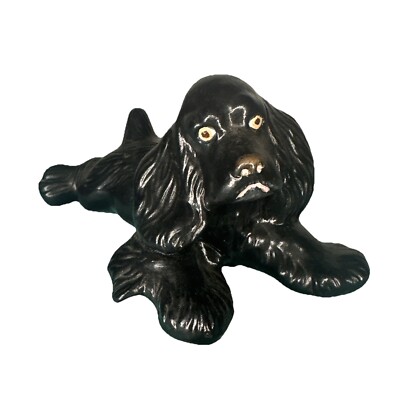 Vintage Cocker Spaniel Hand Painted Ceramic Black Dog 1972