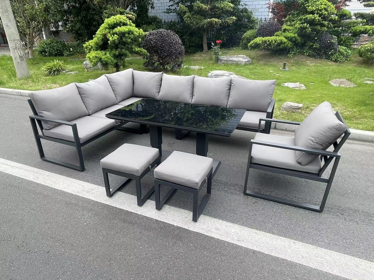 Fimous Aluminum Outdoor Garden Furniture Corner Sofa Adjustable Rising  Table Set