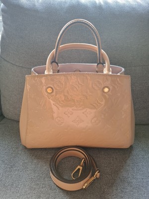 Original Louis Vuitton Montaigne Handtasche In Beige Lackleder 