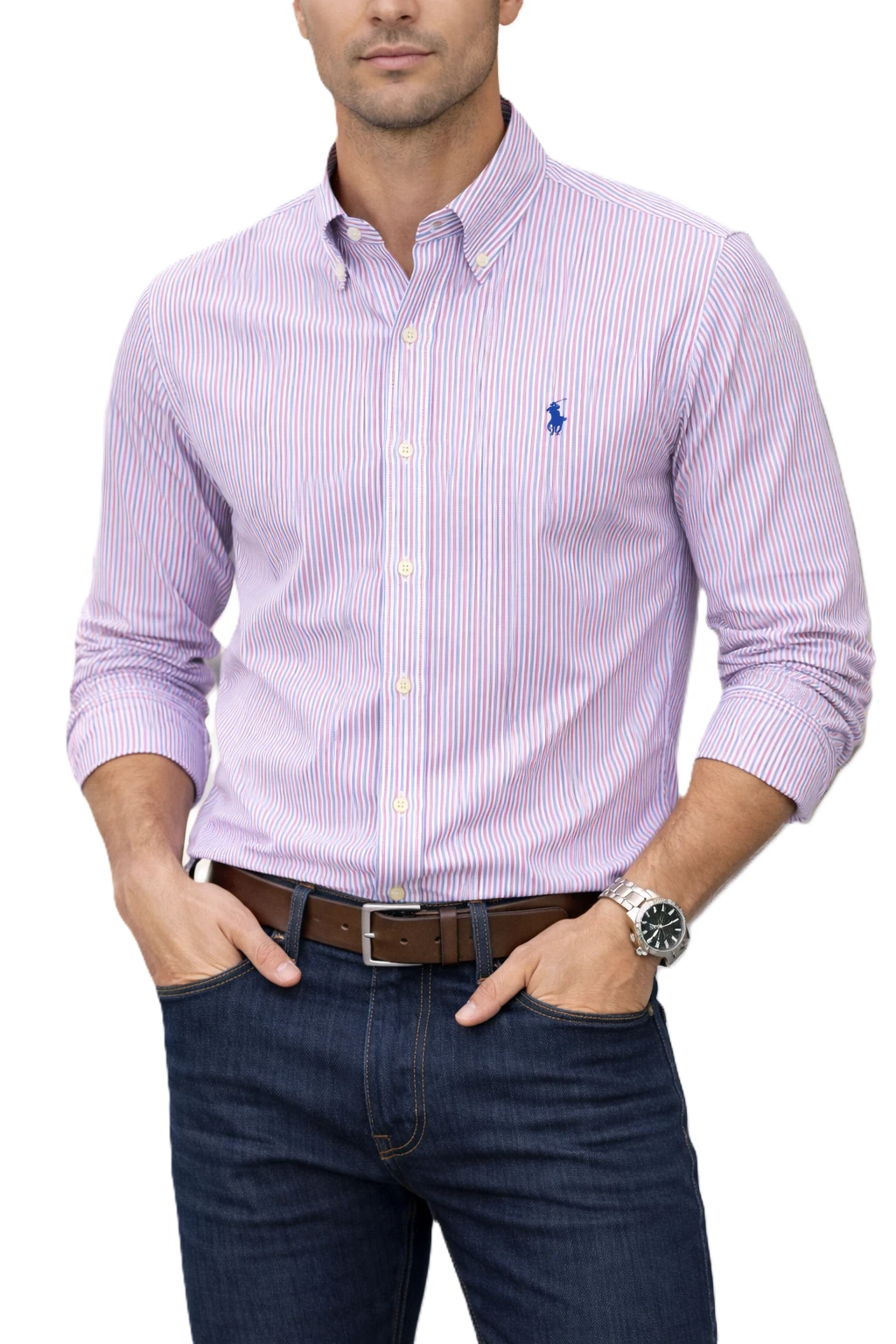 NWT- POLO RALPH LAUREN Mens Custom Slim Multi Stripe Long Sleeve Shirt : S - XL